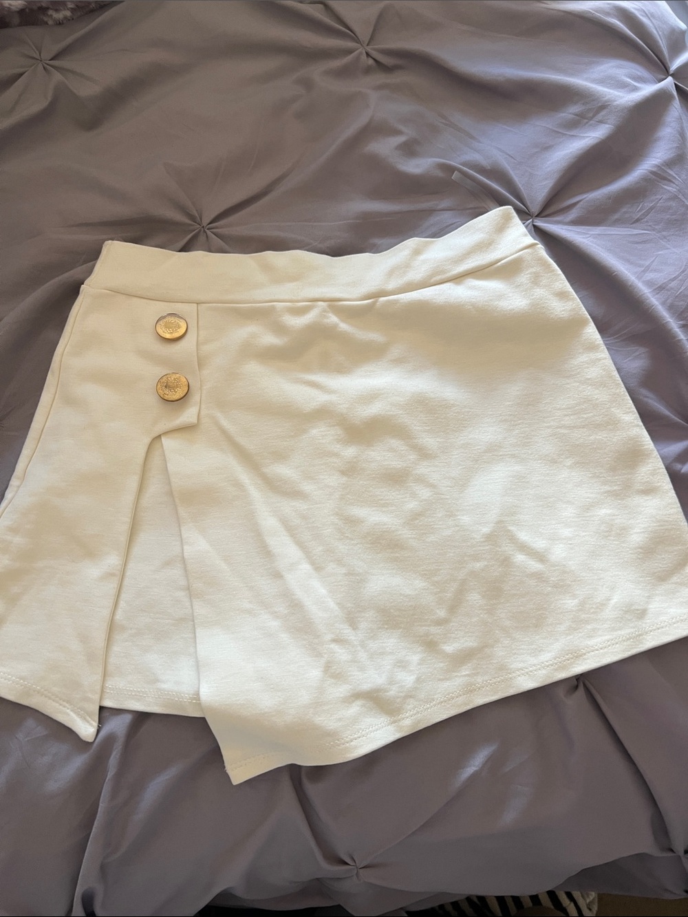 White Mini Skort with Gold Buttons